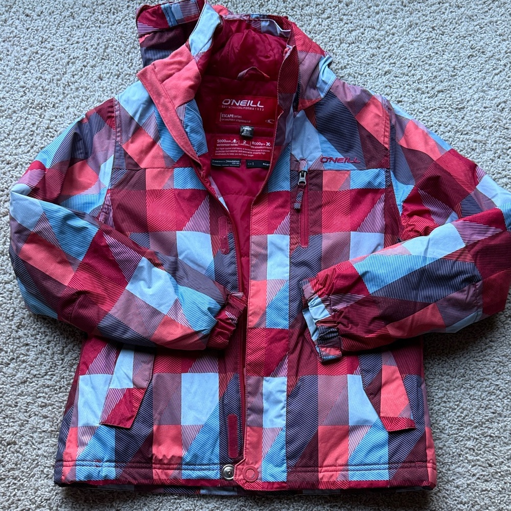 O'Neill Girls' Red & Light Blue Plaid ski coat